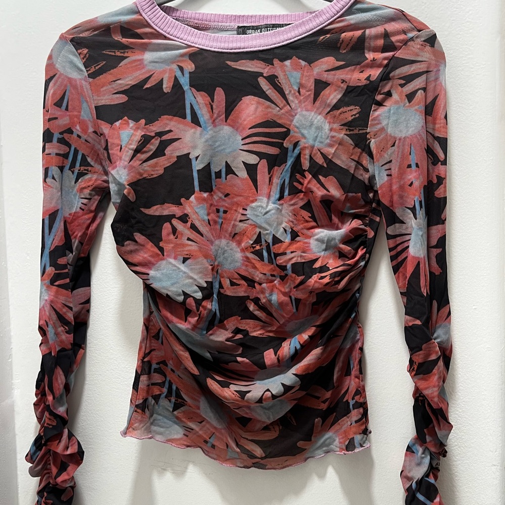 Mesh flower print top